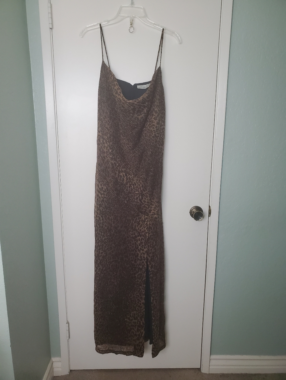 Newport News Cowel Neckline Leopard Print Slip Split Side Maxi Dress Sz 16 Prom
